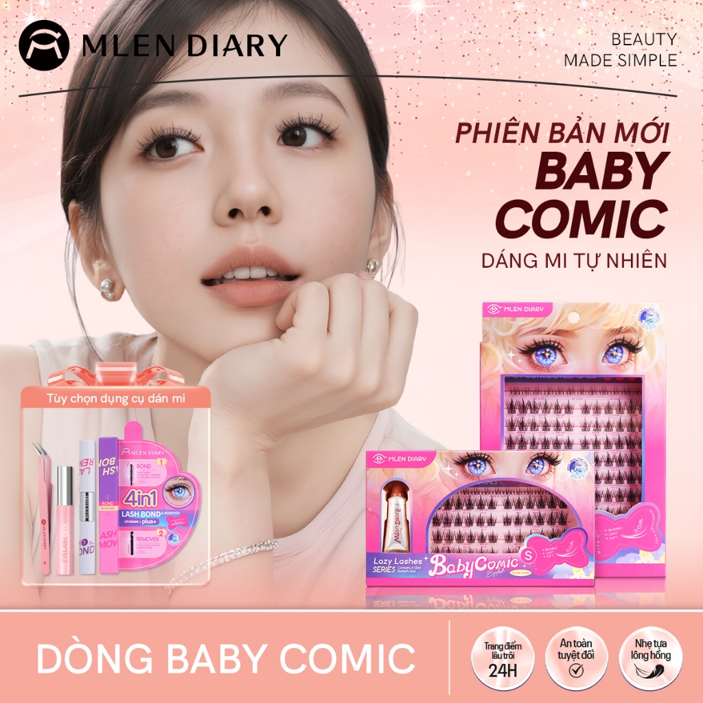 MLEN DIARY Mi giả Baby Comic Anime 9-12mm - C cong mềm mại, dễ đeo, dáng mi tự nhiên cho người mới