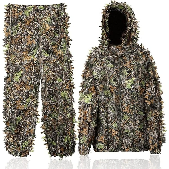 Ngoài Trời Ghillie Phù Hợp Với Săn Bắn Phù Hợp Với Quần 3D Lá Camo Ngụy Trang Coverall Thanh Niên Ng