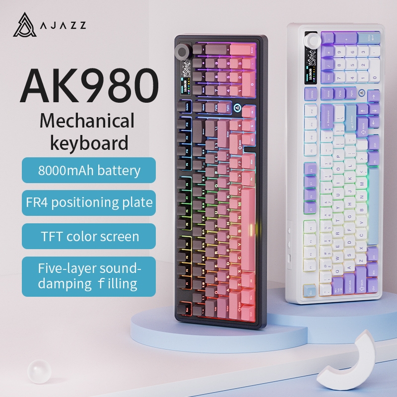 Đen Jue AJazz AJazz AK980 Bàn Phím Cơ Ba Chế Độ Bàn Phím Tùy Chỉnh Có Dây Bluetooth Không Dây Trò Ch