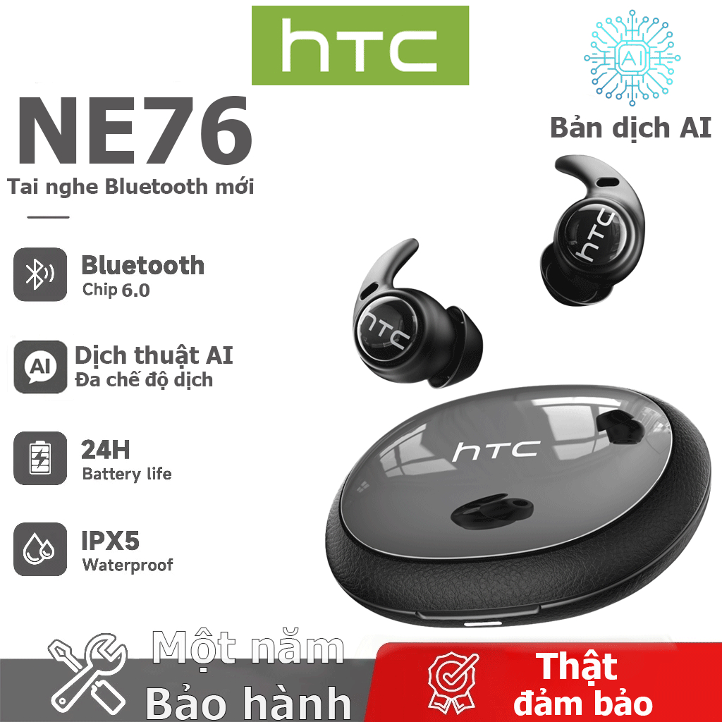 Tai nghe nhét tai dịch thuật AI HTC NE76 Dịch thời gian thực Tai nghe Bluetooth dành cho doanh nhân Bluetooth 6.0 Chất lượng âm thanh HiFi IPX5 Tai nghe không dây chống nước Bảo hành 1 năm | BigBuy360 - bigbuy360.vn
