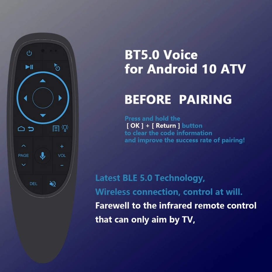 G10S Pro BT TV Remote Voice Search IR Learning Cảm biến con quay hồi chuyển 6 trục Chống mài mòn Hoạ