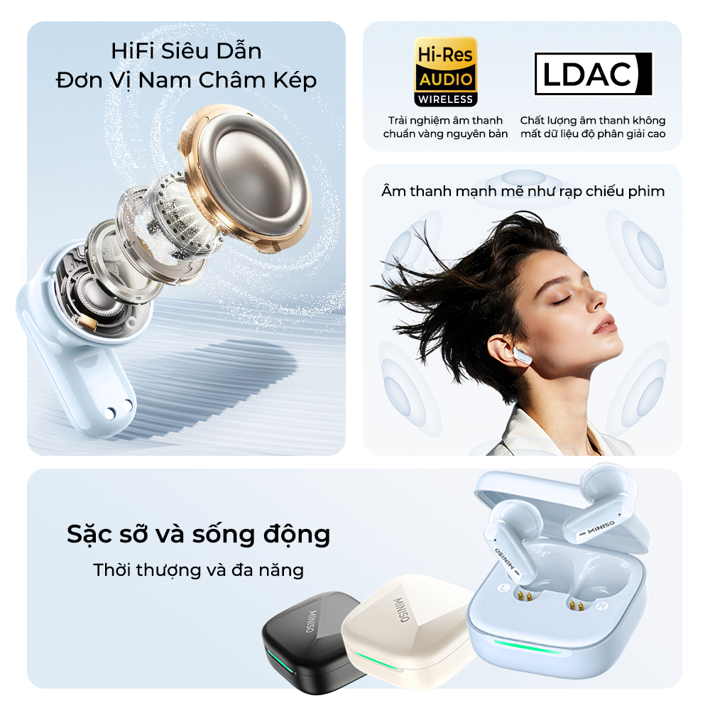 MINISO MS119 Tai nghe Bluetooth không dây HIFI có micrô kép, khử tiếng ồn AI & dịch thông minh | BigBuy360 - bigbuy360.vn