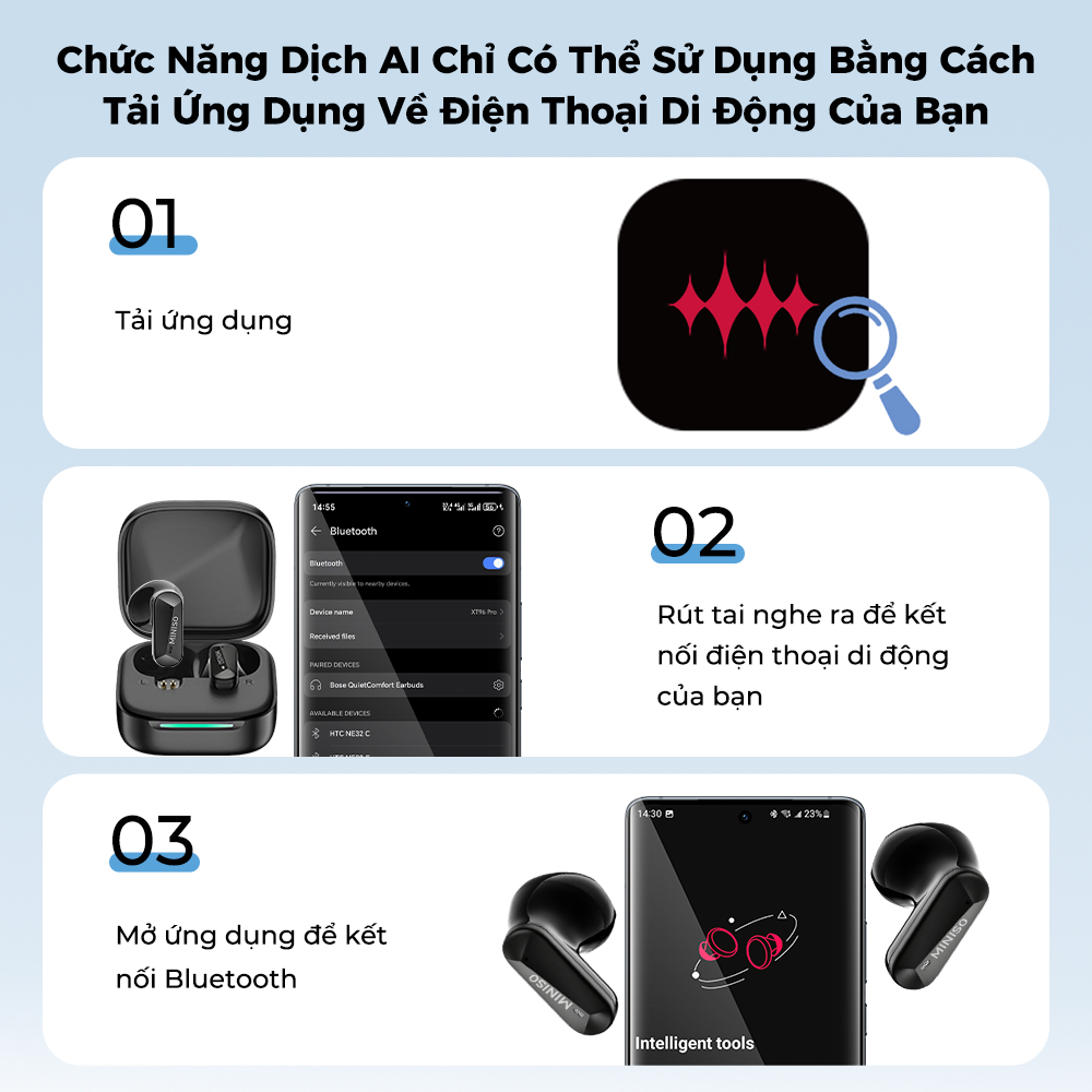 MINISO MS119 Tai nghe Bluetooth không dây HIFI có micrô kép, khử tiếng ồn AI & dịch thông minh | BigBuy360 - bigbuy360.vn