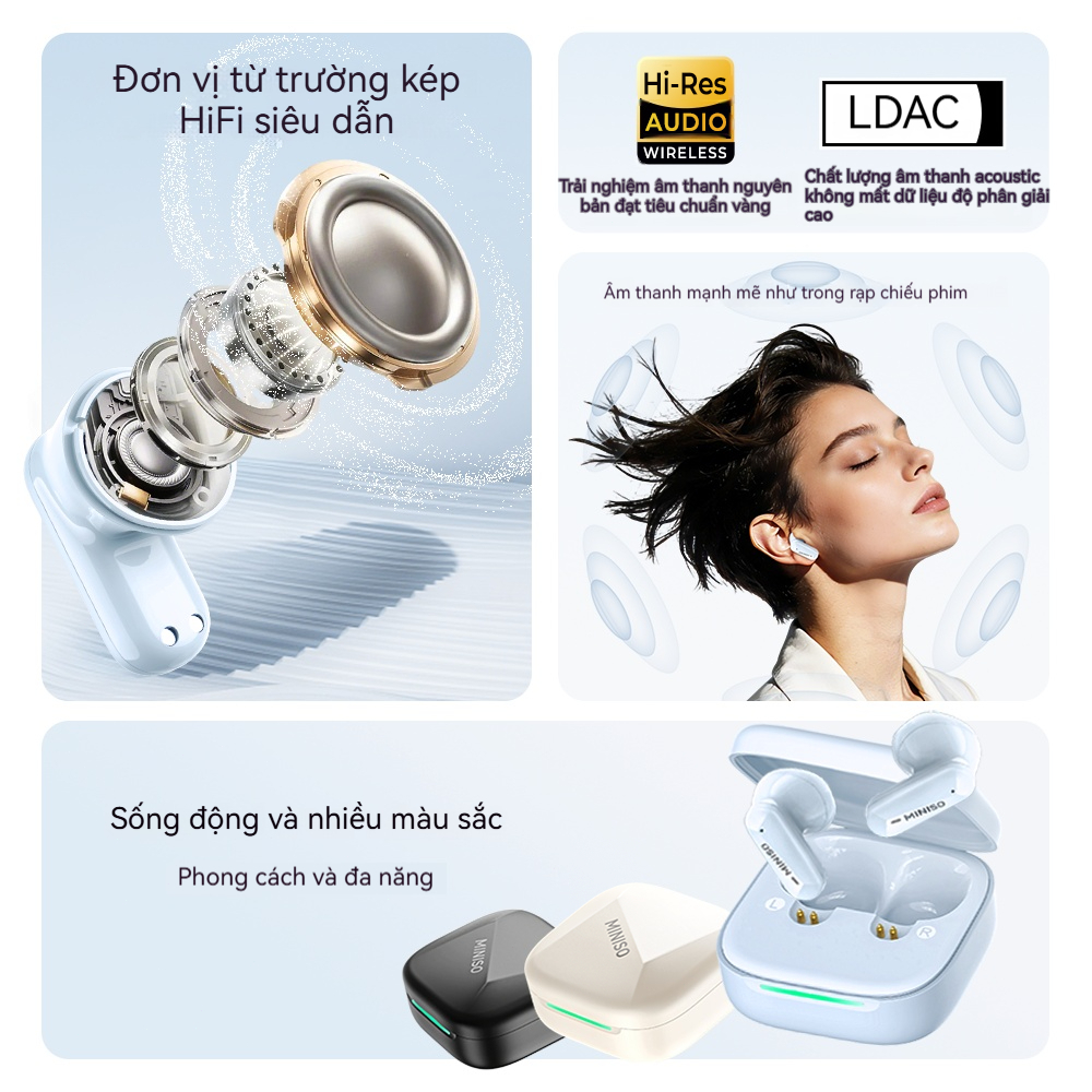MINISO MS119 Tai Nghe Phiên Dịch AI  Tai nghe Bluetooth 6.0  Hỗ trợ dịch thuật 134 ngôn ngữ Tai nghe thể thao Khử tiếng ồn Âm thanh nổi Hi-Fi Âm thanh ASMR Chống nước IPX5 Độ trễ thấp | BigBuy360 - bigbuy360.vn