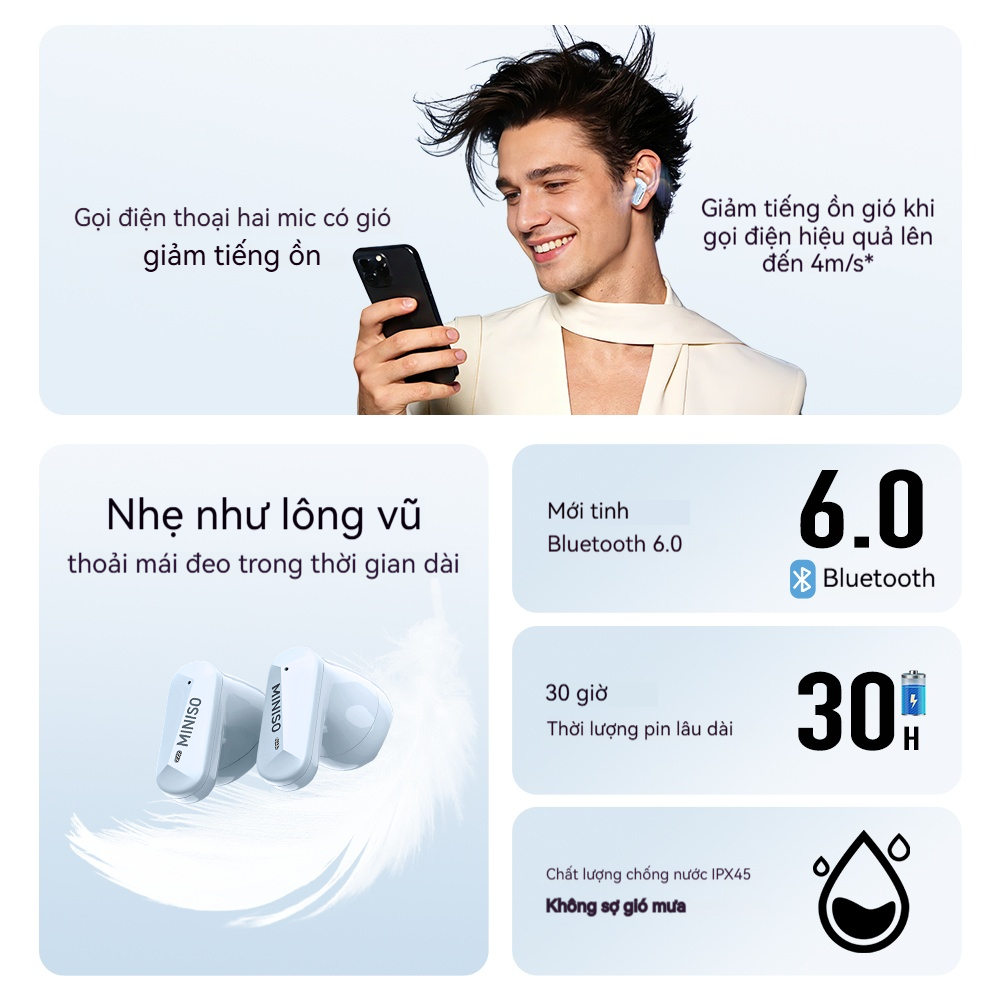 MINISO MS119 Tai Nghe Phiên Dịch AI  Tai nghe Bluetooth 6.0  Hỗ trợ dịch thuật 134 ngôn ngữ Tai nghe thể thao Khử tiếng ồn Âm thanh nổi Hi-Fi Âm thanh ASMR Chống nước IPX5 Độ trễ thấp | BigBuy360 - bigbuy360.vn