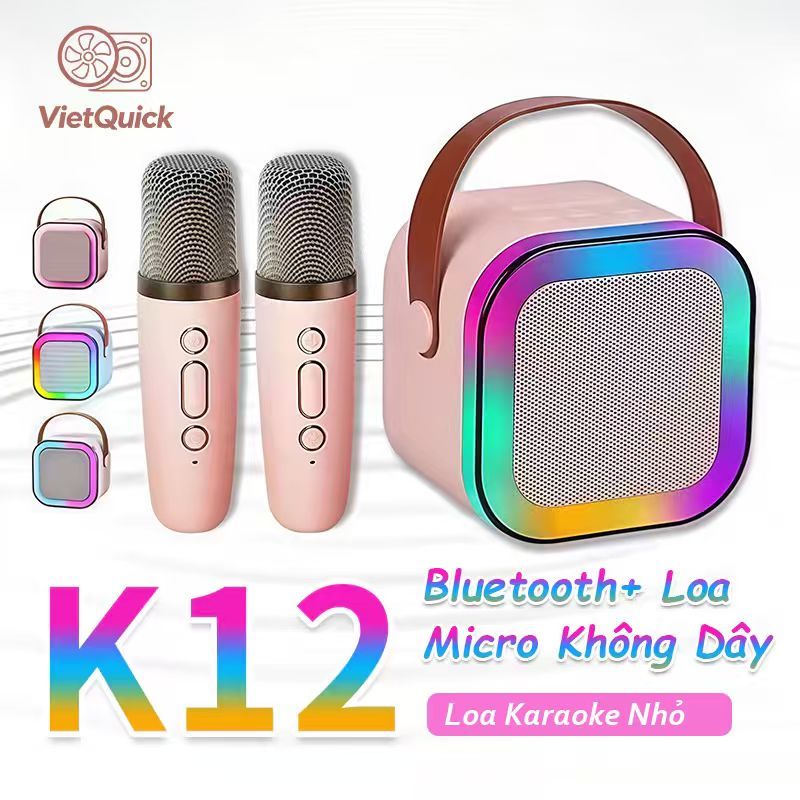Loa Karaoke Bluetooth Không Dây Mini VietQuick.VN, Âm Thanh Stereo 3D, Chiếu Sáng RGB, Bao Gồm 2 Micro Mỗi Bộ, Loa Tiệc Tại Nhà