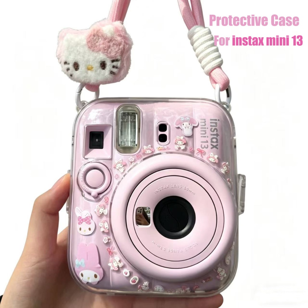 Ốp Bảo Vệ Camera Hello Kitty Cho Fujifilm Instax Mini 13 Trong Suốt Có Dây Đeo + Miếng Dán