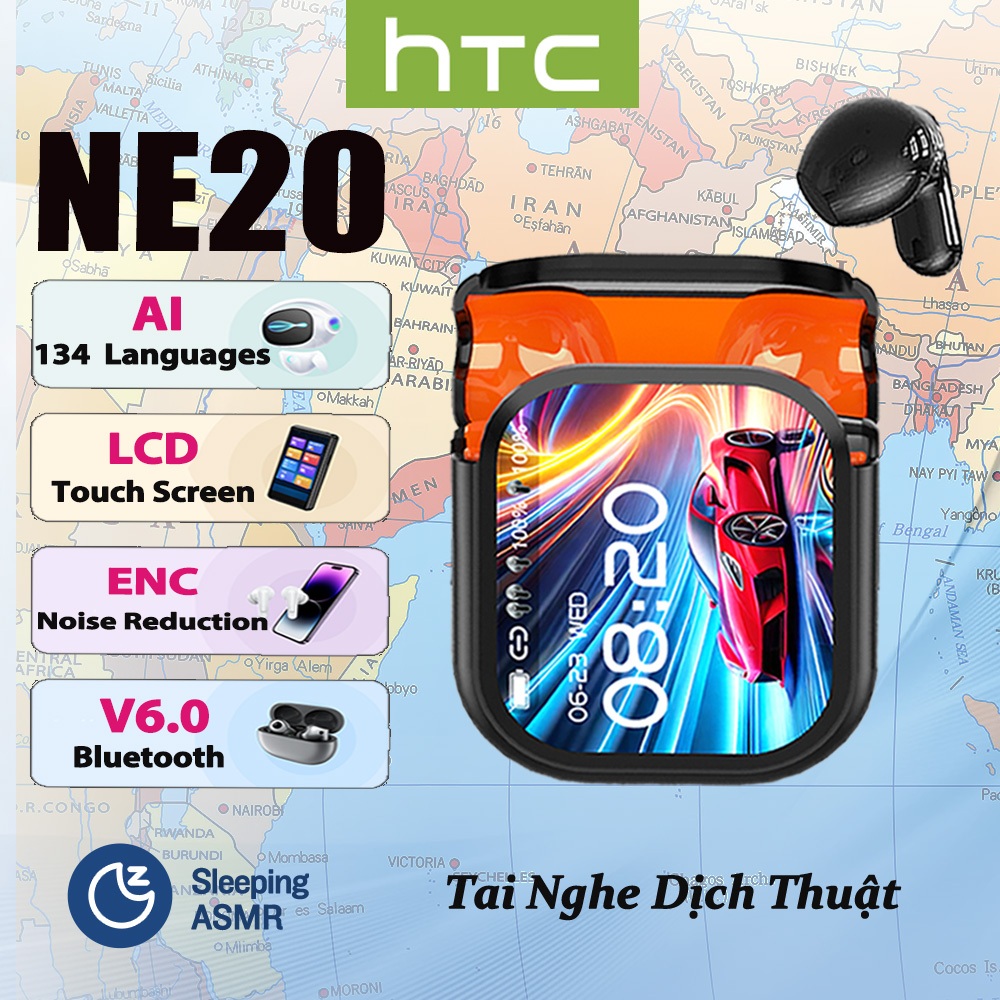 HTC NE20 AI Tai nghe dịch thuật LCD HIFI Màn hình điện tử Tai nghe Bluetooth V6.0 Độ trễ thấp tai ng