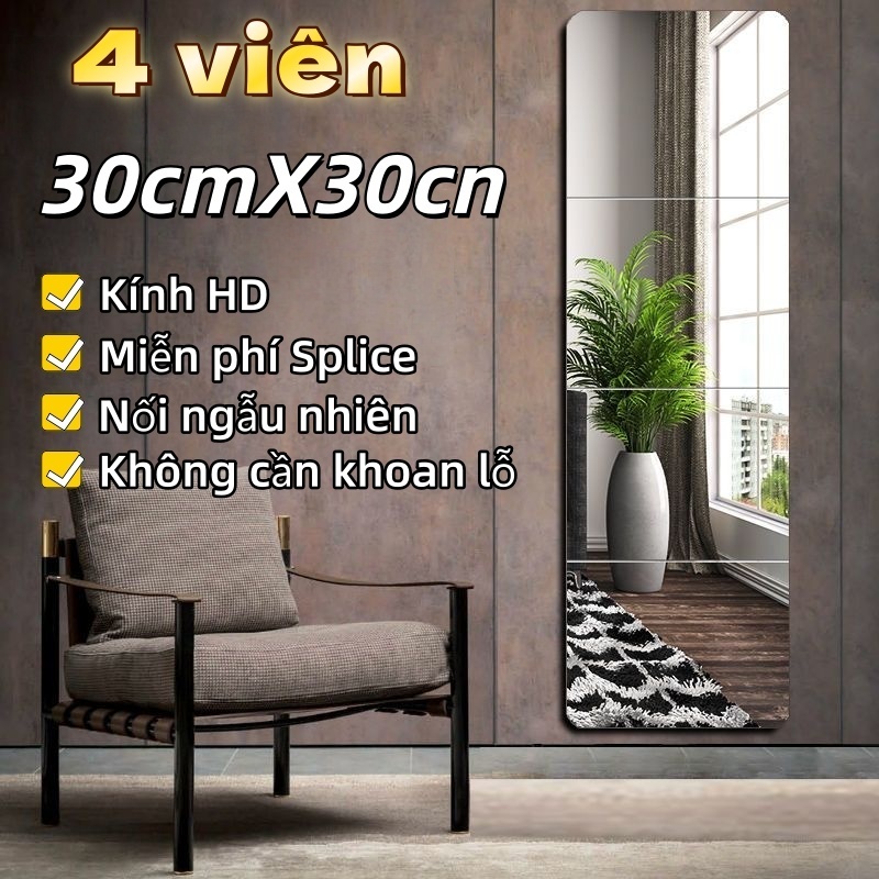 4 Miếng Gương Dán Tường Acrylic Siêu Mỏng/Gương Acrylic/Gương Acrylic 30*30cm Gương Nhà Tắm Gương To