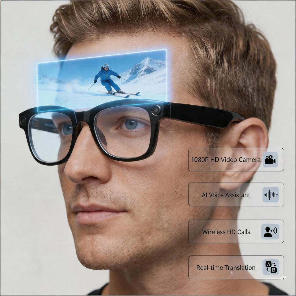 Camera HD Kính Thông Minh 2GB Chống Hình Chụp Pin Dài Tuổi Thọ Máy Ảnh Thể Thao Dịch Kính ChatGPT
