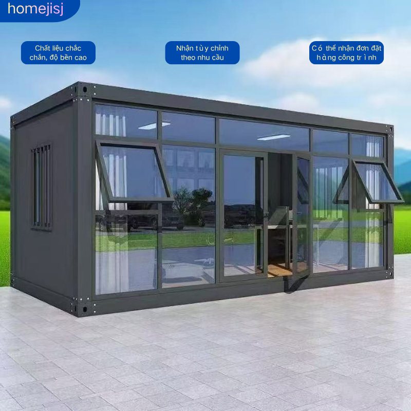 Prefabricated houses, tempered glass, UV protection, for offices and reception rooms.