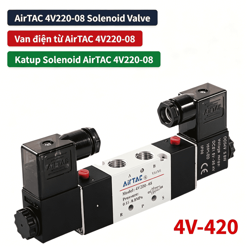 4V420-15 2-Position 5-Way Double Solenoid Pneumatic Valve DC24V AC220V