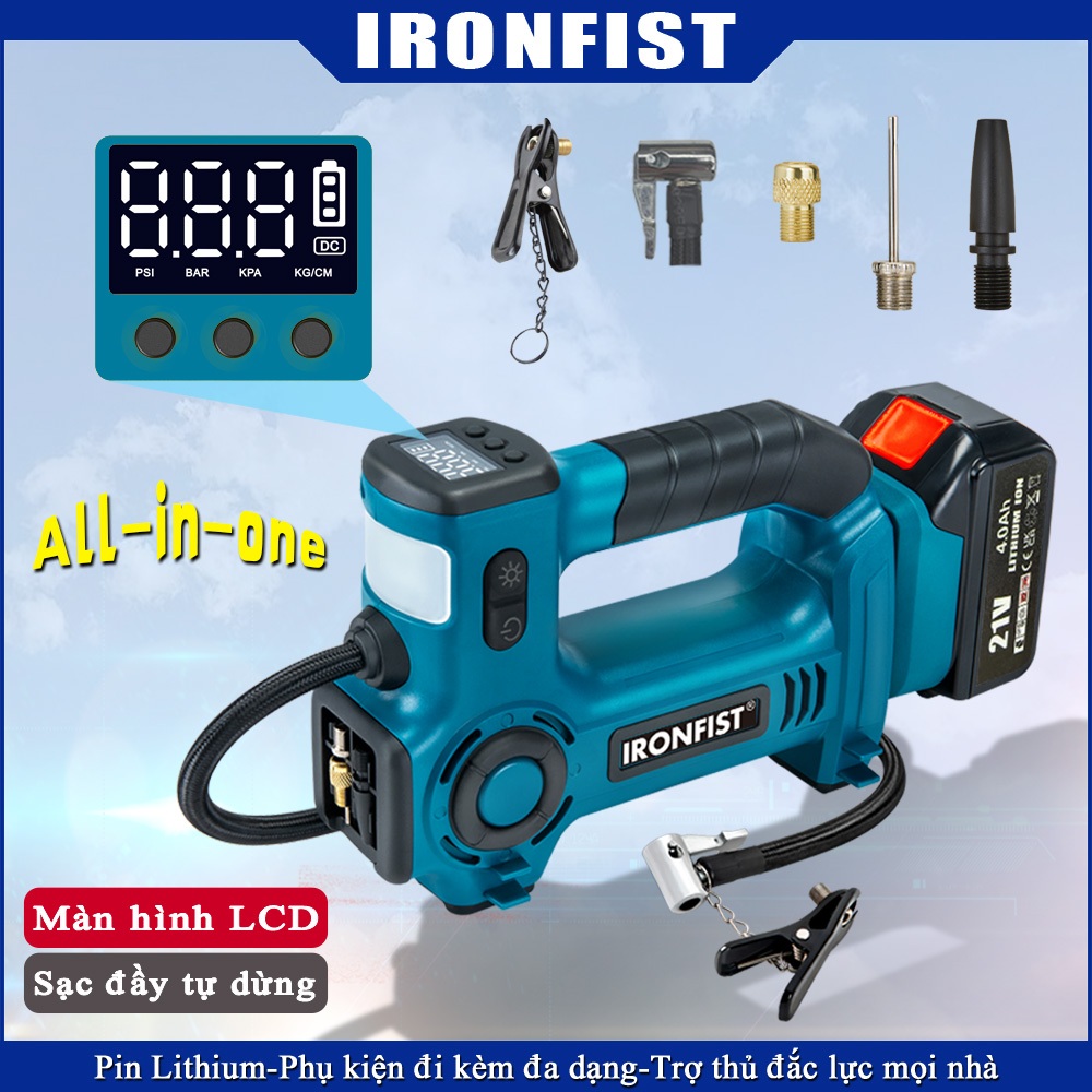 IRONFIST Máy bơm hơi lốp, bơm máy nén khí không dây bằng pin Makita có khởi động chống phương Tây cho ô tô, xe máy, xe đạp