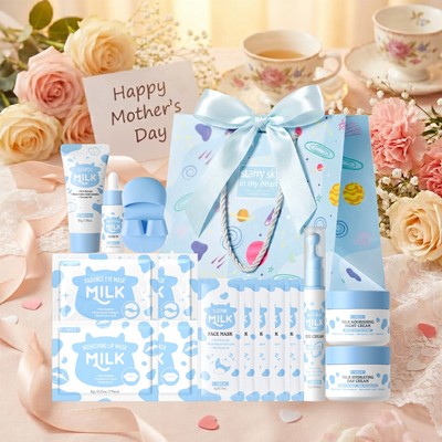 Bộ chăm sóc da sữa LAIKOU (10 món) - Bộ thường ngày làm sáng & dưỡng ẩm đầy đủ | Sữa rửa mặt + Serum + Kem ban ngày & ban đêm + Chăm sóc mắt + Mặt nạ ngủ & Túi quà tặng miễn phí