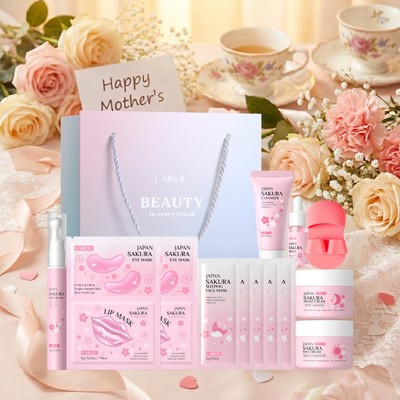 Bộ Trẻ Hóa Da Sakura LAIKOU Nhật Bản (10 Mảnh) - Bộ Dưỡng & Làm Sáng Sâu 24H | Sữa Rửa Mặt + Tinh Chất + Kem Mắt Con Lăn + Kem Sửa Chữa Ngày & Đêm | Quà tặng lý tưởng S