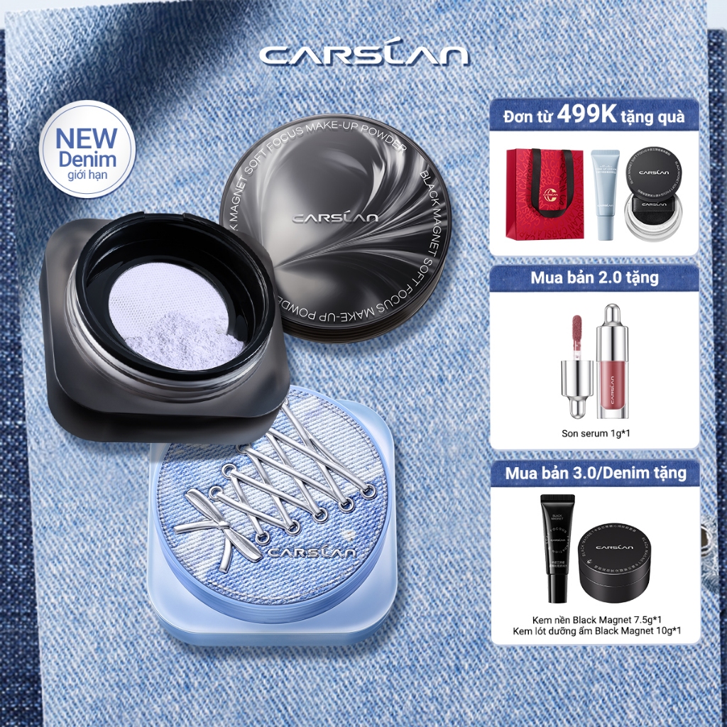 Phấn phủ Black Magnet CARSLAN kiềm dầu màu đen chống nước chống mồ hôi che phủ bóng dầu cho mặt 8g
