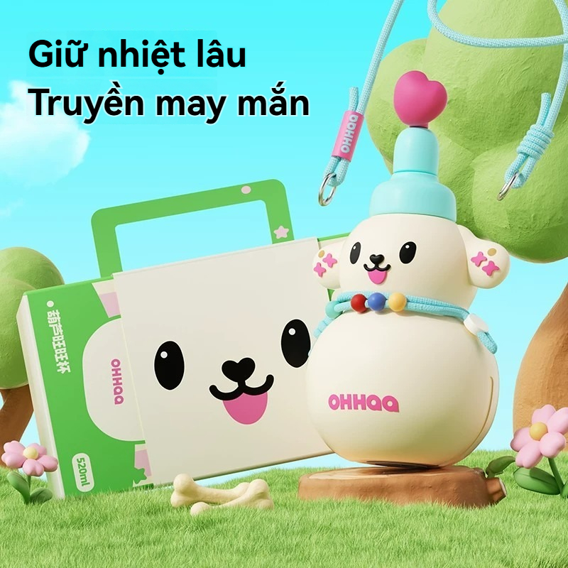 Bình giữ nhiệt bầu bí thép không gỉ OHHaa, cốc có ống hút, quà tặng nữ