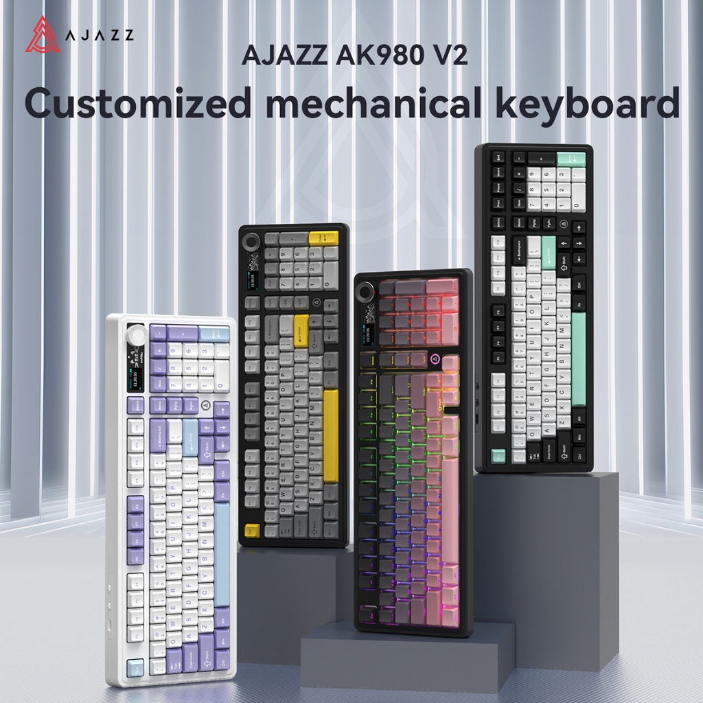 Bàn phím cơ Heijue AJazz AK980 V2 Bàn phím máy tính Bluetooth / Có dây / Không dây Ba chế độ có màn 