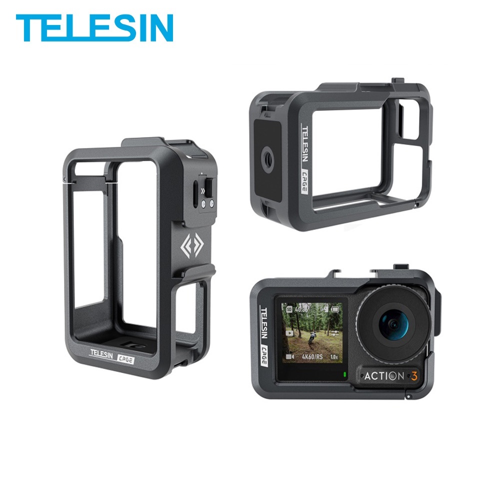TELESIN Hợp Kim Nhôm Khung Dành Cho DJI Action 3 Bắn Dọc Kép Lạnh Giày Bảo Vệ Cho DJI Action 3 Acces
