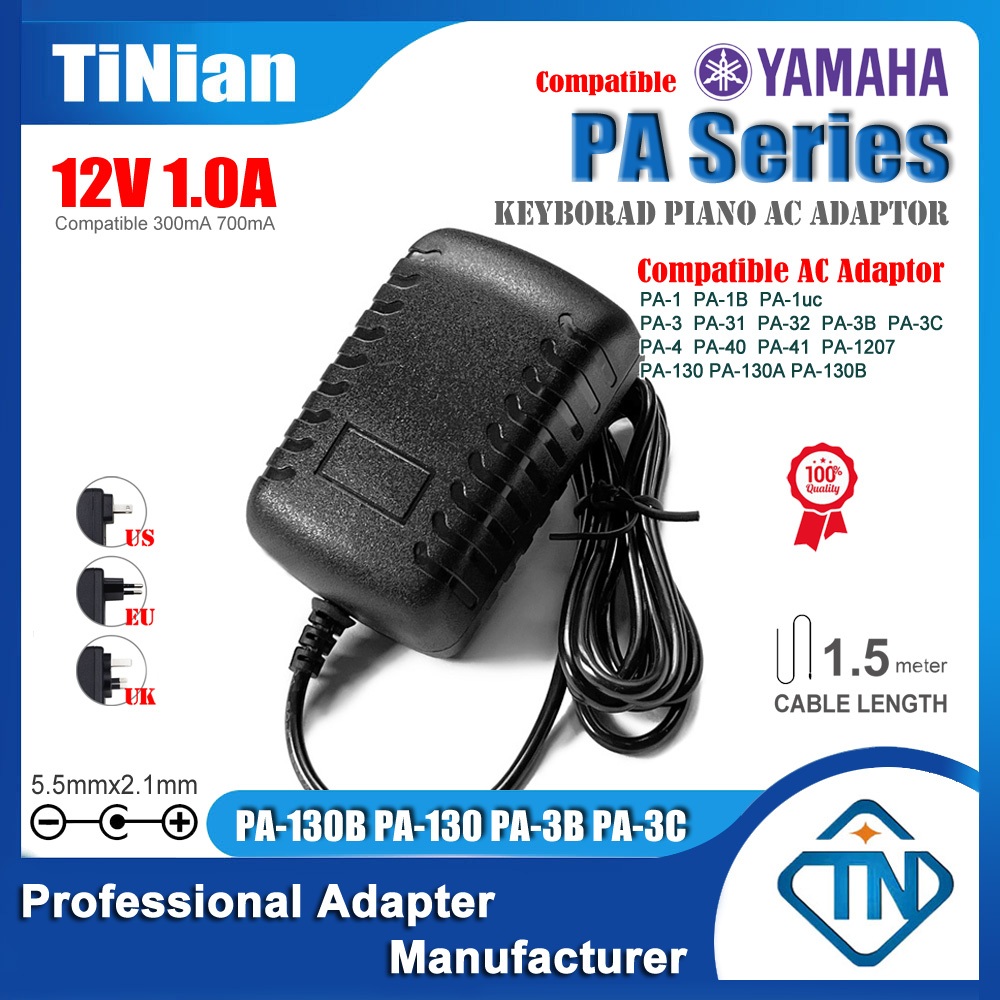 Bộ chuyển đổi AC / DC 12V 1.0A 0.7A PA-3C PA-3 PA-130B cho YAMAHA PSR-363 PSR-E353 PSR-E363 PSR-E373