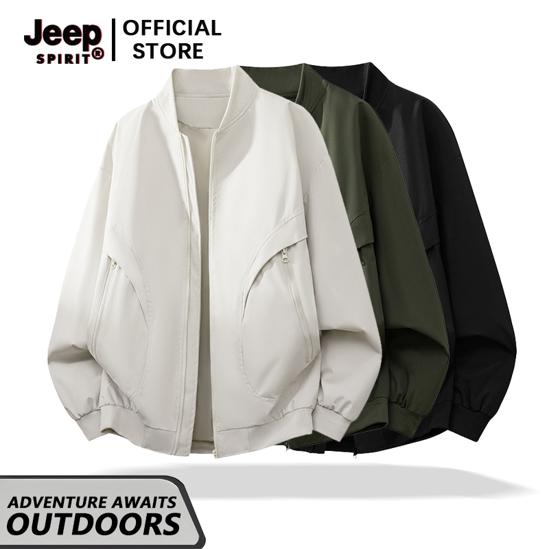 Áo khoác bóng chày Jeep Spirit Nam Loose Bomber Jaket Màu trơn không thấm nước