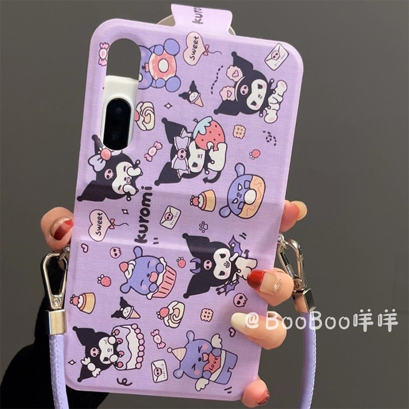 Z Flip6 Case Book Style Dễ Thương Kuromi Da Tím Flip Case Cho Samsung Galaxy Z Flip 6 5 / Xiaomi Mix