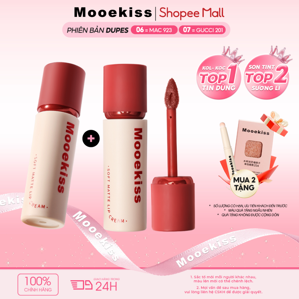 [KOL Combo 2] Son môi mờ Mooekiss không nhòe có kết cấu mượt mà giúp làm sáng màu môi và tạo ra đế mờ tự nhiên | BigBuy360 - bigbuy360.vn