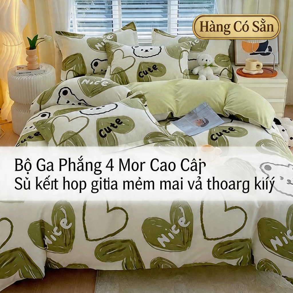 Ga Phẳng 4 Món 1m5x2m/1m8x2m2/2mx2m3 Sẵn Hàng - Vỏ Chăn Kèm Ga Trải Giường Và 2 Vỏ Gối Cotton