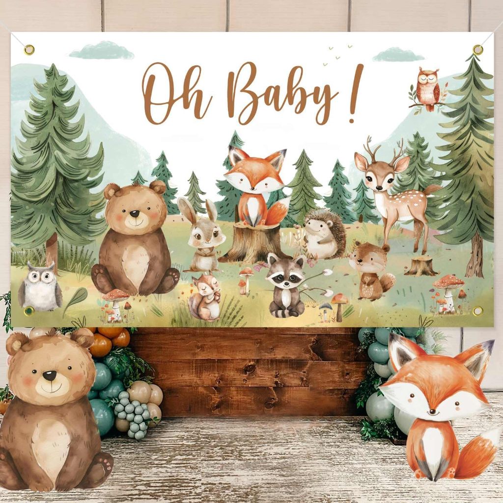 Woodland Đồ trang trí tắm cho bé Phông nền Biểu ngữ Động vật Woodland Chủ đề Ảnh Phông nền
