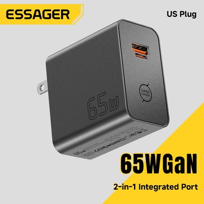 Essager 65W GaN Sạc Loại C / USB A Đầu Ra Độc Lập Sạc Bộ Chuyển Đổi Cổng Tích Hợp 2 Trong 1 Cho Điện Thoại & Laptop