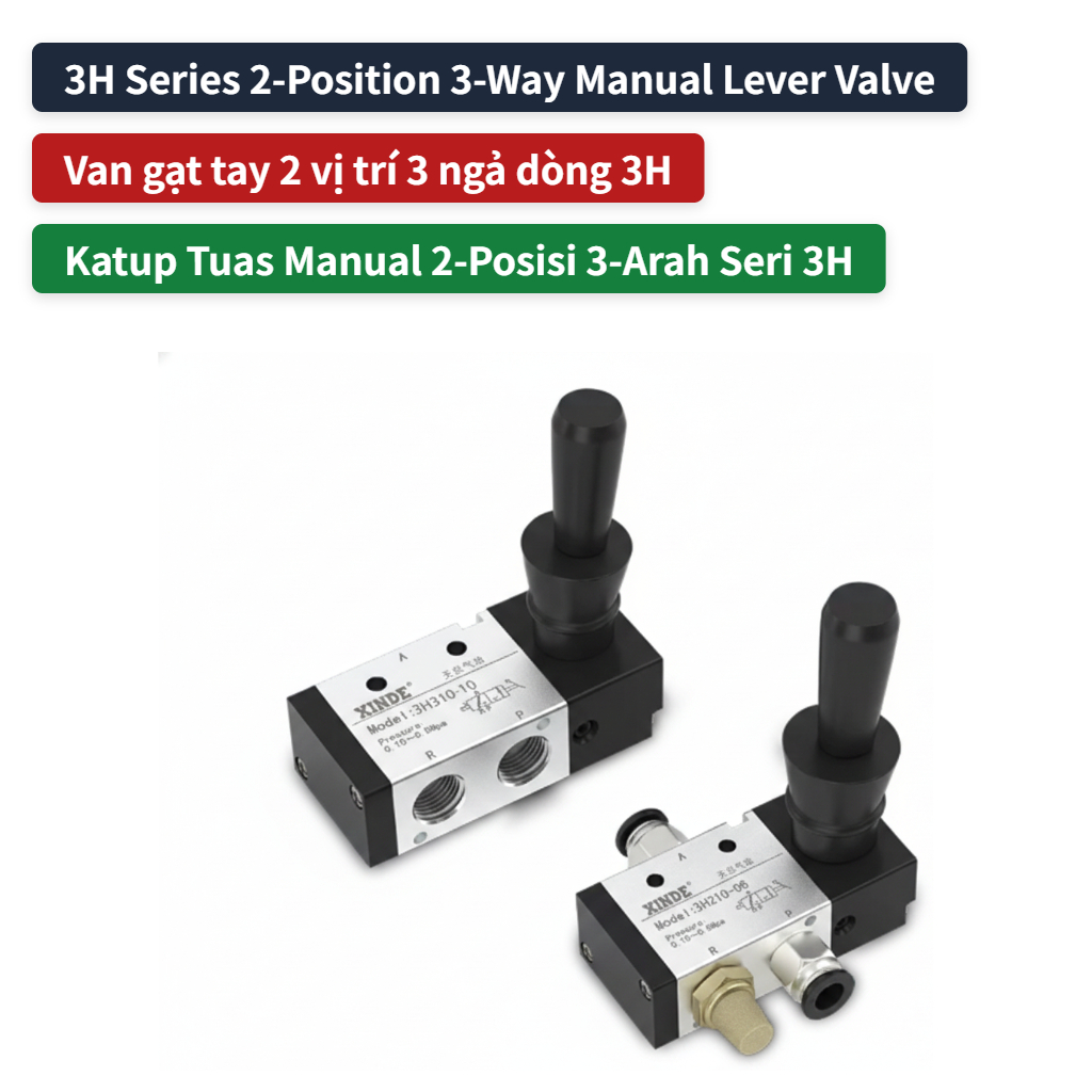 3H Series 3/2 Way Pneumatic Hand Lever Valve Manual Directional Control Valve Bare Valve / Fitting +