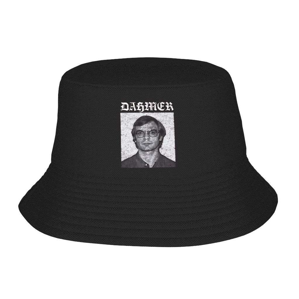 Mũ da người cá đen trắng in hình Jeffrey Dahmer, phong cách kinh dị unisex, chất liệu cotton, chống 