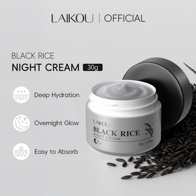 Kem Ngủ Cơm Đen LAIKOU - 5X Ceramides & Hyaluronic Acid Dưỡng Ẩm | Kem dưỡng da mặt rạng rỡ & dưỡng ẩm sâu 30g