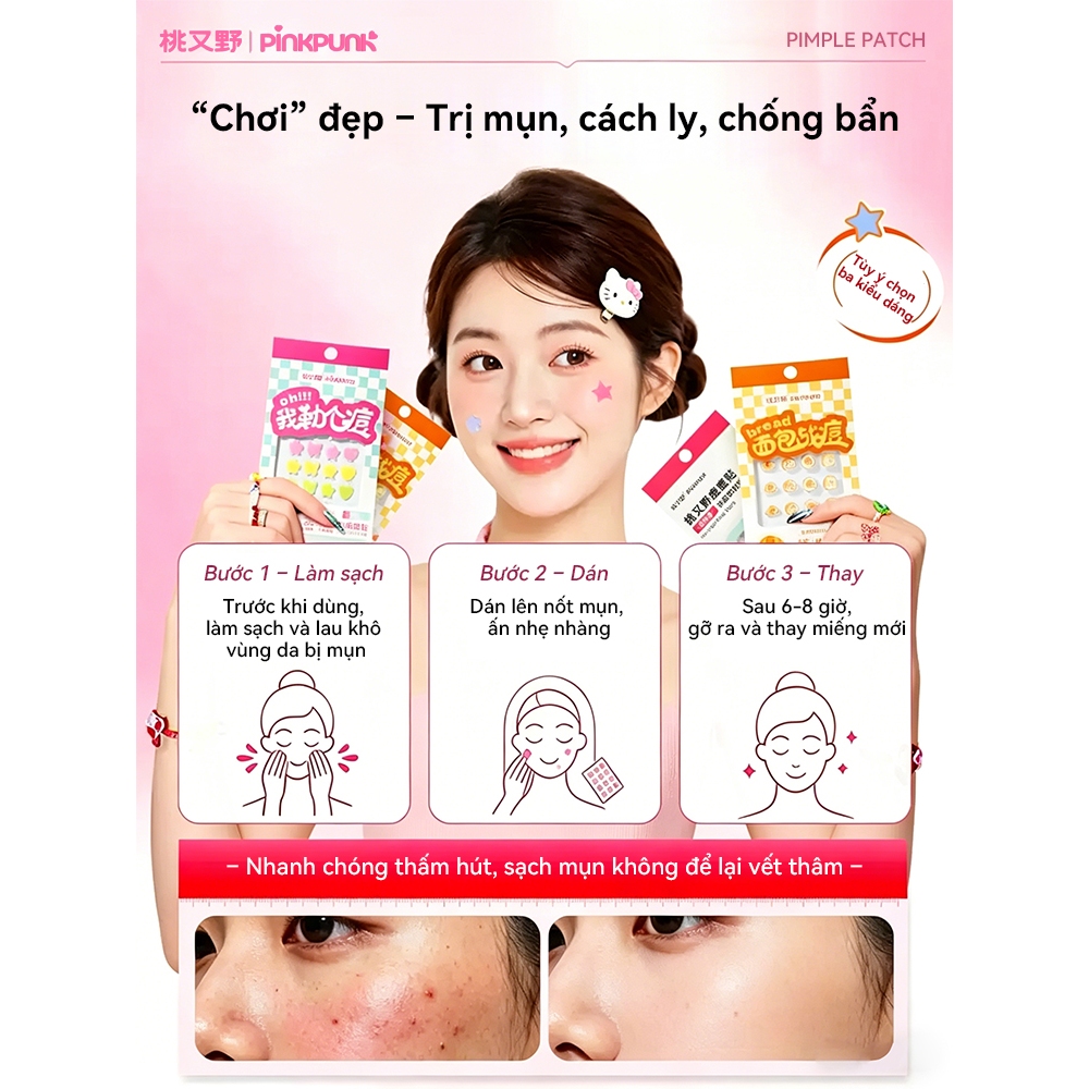 Cute Miếng Dán Mụn BHA Tái PinkPunk Tạo Chăm Sóc Làn Da Ngày Đêm | BigBuy360 - bigbuy360.vn