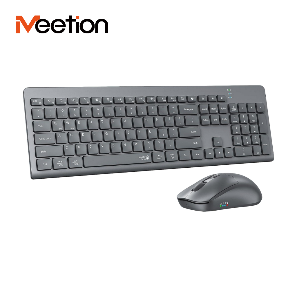 Meetion Bo ban phim chuot khong day 2.4G Bluetooth em Full Size Chuot 3200 DPI Ket noi 3 thiet bi Qu
