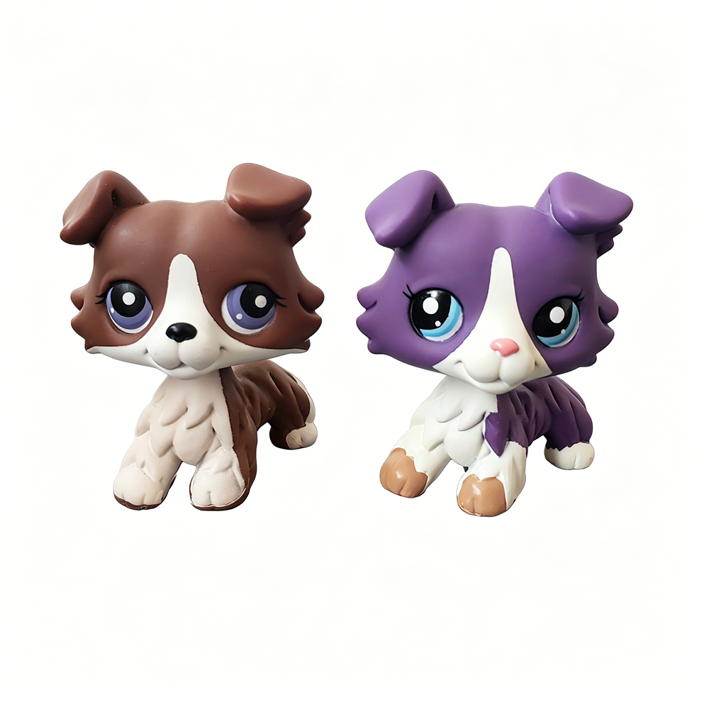 2 Chiếc Littlest Pet Shop LPS Bộ Sưu Tập 1676 Đôi Mắt Xanh Tím Collie Chó Và Nâu Với Đôi Mắt Tím Col