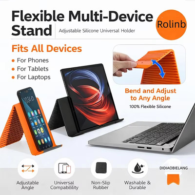 Fonken Giá đỡ điện thoại máy tính bảng biến dạng linh hoạt có thể gập lại bằng silicon có thể điều chỉnh Giá đỡ đa năng cho giường văn phòng du lịch