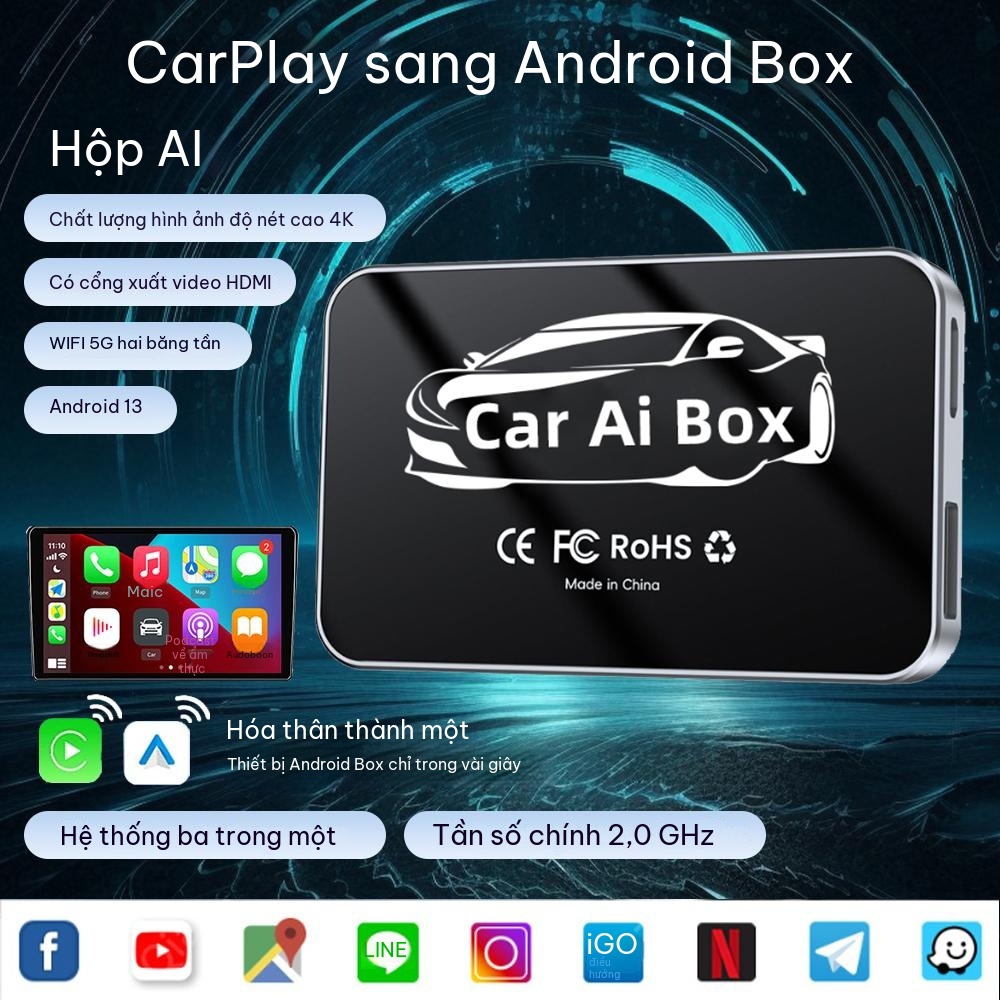 6+64GB CarPlay AI Box – Bộ chuyển đổi CarPlay không dây, Car AI Box, Android Box, Apple CarPlay Dong