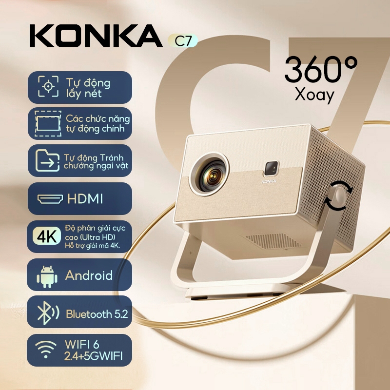 KONKA C7 Máy chiếu 4K Kết nối wifi Máy chiếu Bluetooth 4k android Google Store Netflix Youtube Rạp c