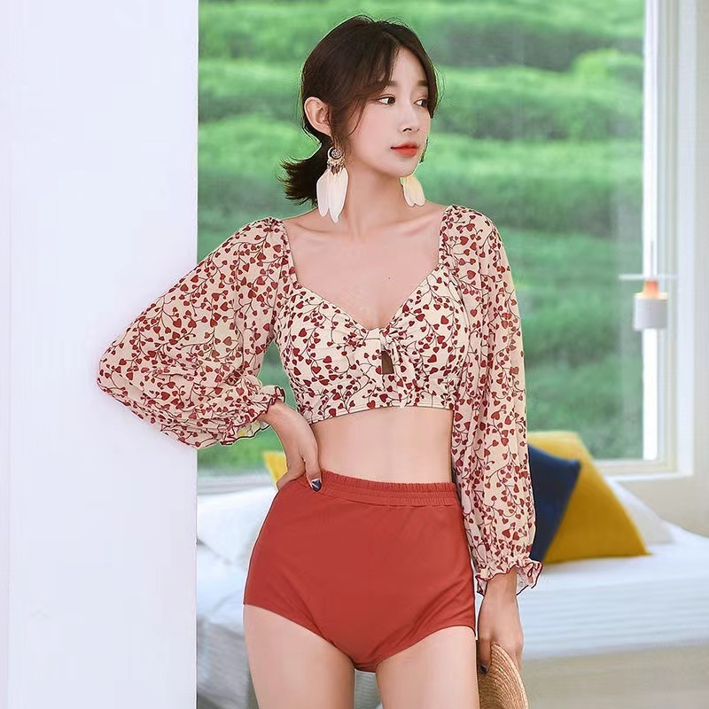 Áo tắm hoa dài tay, lưng cao gợi cảm, chất liệu cao cấp,ideal cho bãi biển