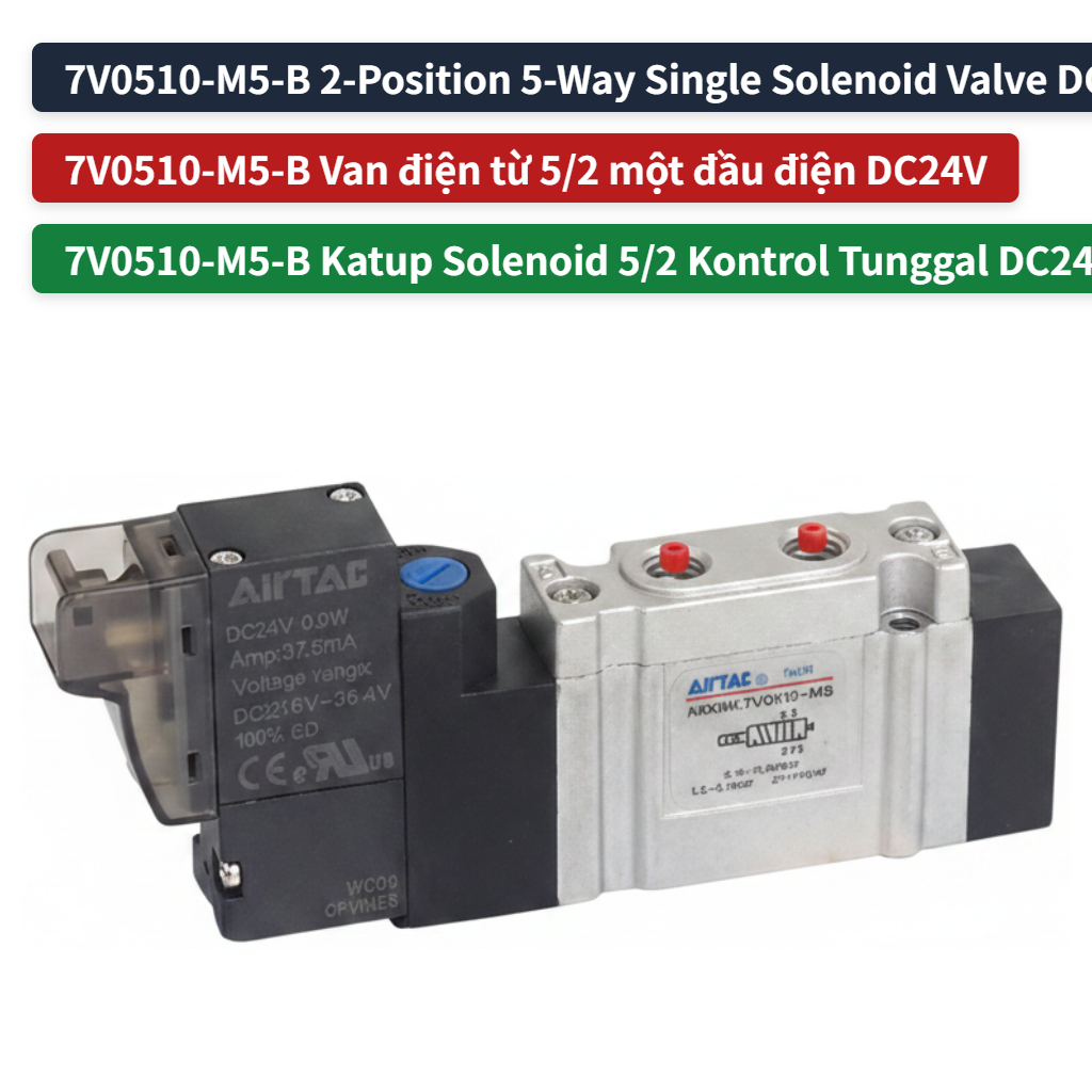7V05 Series 5/2/5/3 Way Solenoid Valve Single/Double Electric/Closed Center Valve M5/J04 Port DC24V 