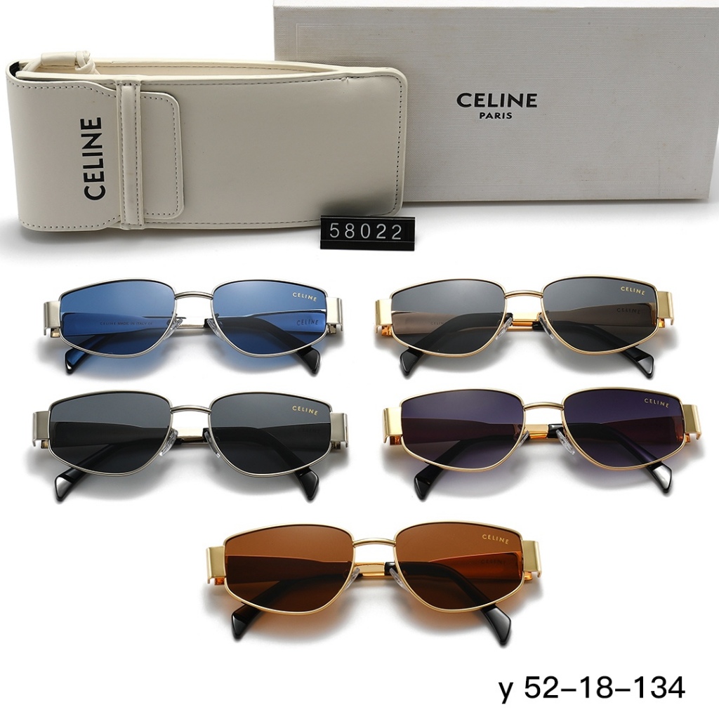Kính râm kim loại hình bầu dục mỏng CELINE UV400 Chi tiết sang trọng Thời trang Lái xe thông thường 