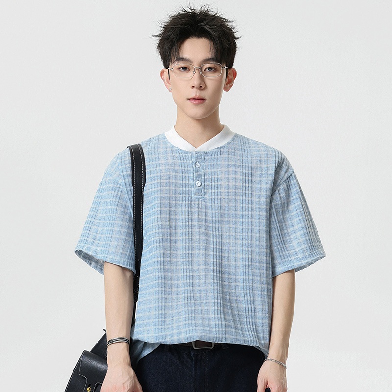 Vintage Tee Áo Thun Cổ Henry Old Money Style Jacquard - Thiết Kế Sang Trọng Phong Cách Nhật Bản japa