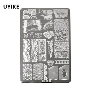 UYIKE Nail Art Stamping Plates Khuôn ren có tấm nền, Mẫu silicon trong suốt họa tiết Pháp và chuyển Stamper Dụng cụ làm móng