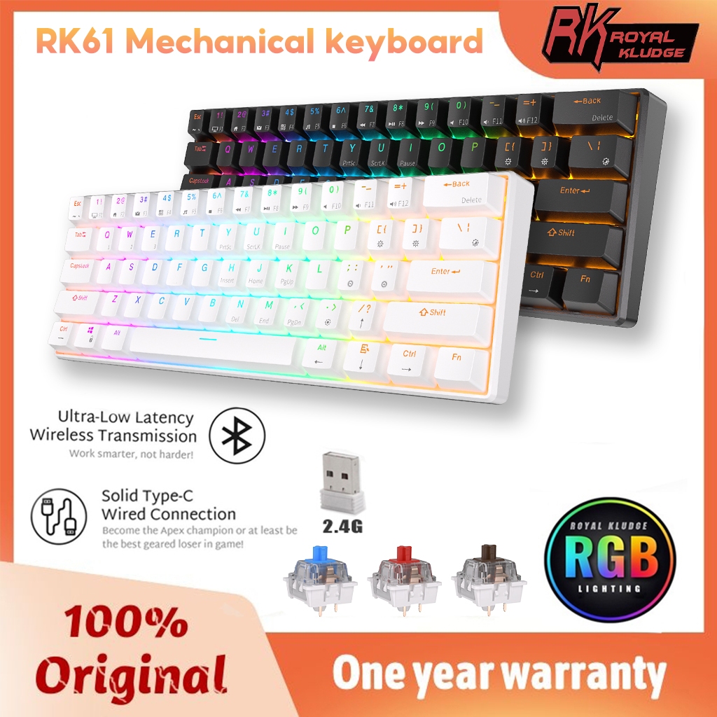 [Còn hàng] RK Royal Kludge RK61 2.4G Bluetooth 3.0 & USB C Bàn phím cơ có đèn nền ba chế độ HotSwap 