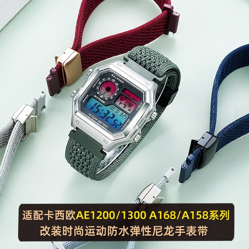Thích hợp cho Casio Small Square AE-1200WH / 1300 A158 / A168 / F91 Dây đeo vải Nylon sửa đổi