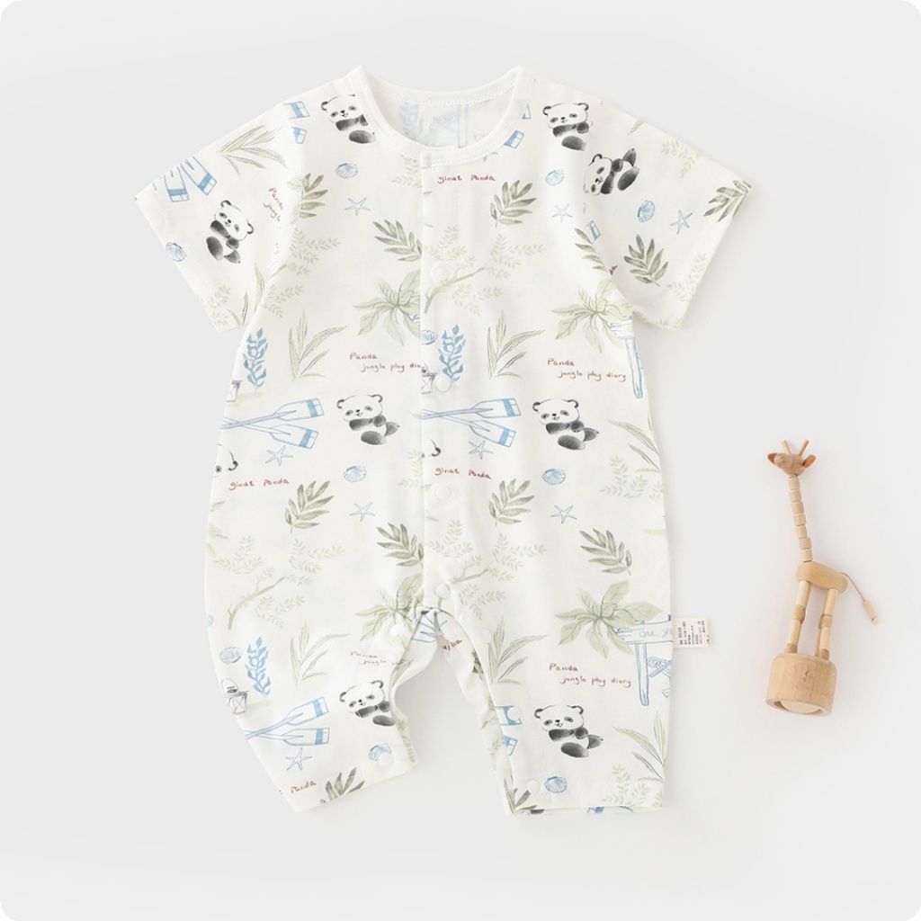 Bé Nuzzle Tay Ngắn Cho Bé Áo Liền Quần Cho Bé Baju Bayi Cotton Hoạt Hình Dễ Thương In Hình Sơ Sinh M