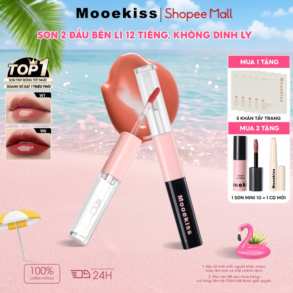[KOL] Son kem hai đầu Mooekiss 2 trong 1, kết hợp lớp lì và bóng, hỗ trợ dưỡng ẩm và chống lem | BigBuy360 - bigbuy360.vn