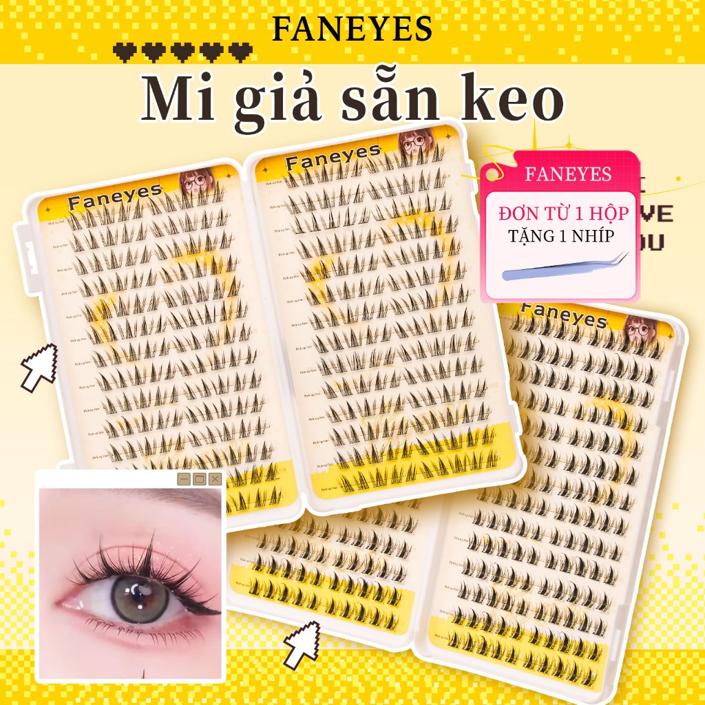 FANEYES Mi giả sẵn keo 28 hàng mi giả dung lượng siêu lớn gốc mi có keo dính sẵn không cần tẩy trang
