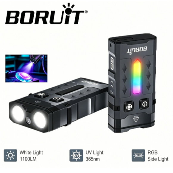 Đèn pin móc khóa BORUIT EV20 EDC, Đèn pin LED Mini, UV 365nm, Đèn làm việc từ tính, Chống nước IP66,